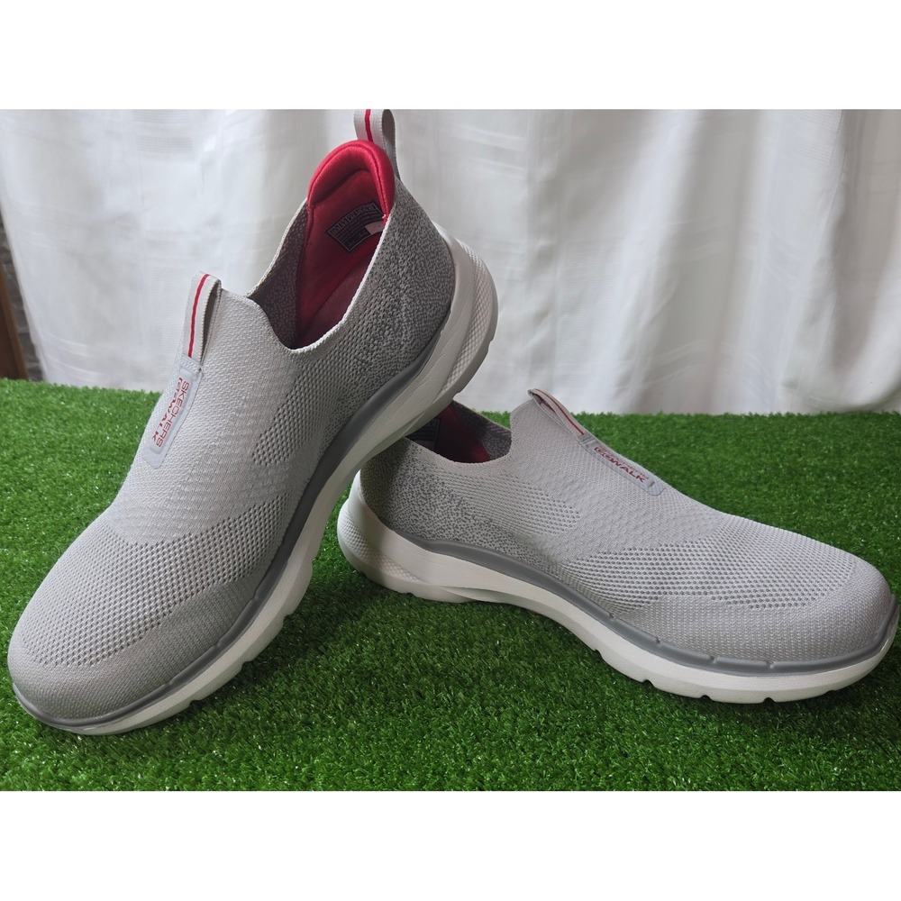 Skechers GO Walk 6 Walking Shoes Mens 10.5 Gray Mesh Air Cooled Goga Mat Slip On
